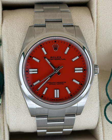 2022 Rolex Oyster Perpetual 41MM Red Dial Oyster Bracelet (124300)