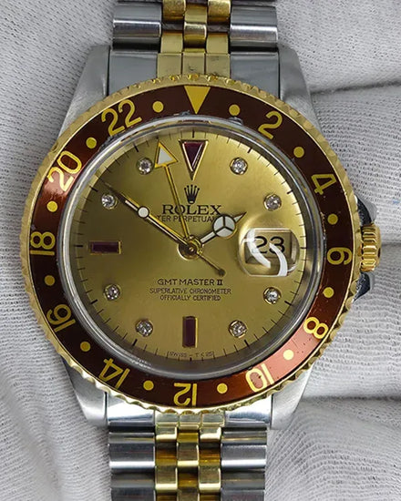 Rolex GMT-Master II 40MM Aftermarket Champagne Dial Two-Tone Jubilee Bracelet (16713)