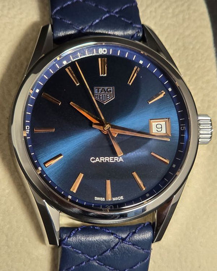 No Reserve - 2021 Tag Heuer Carrera 36MM Quartz Blue Dial Leather Strap (WBK1312.FC8259)