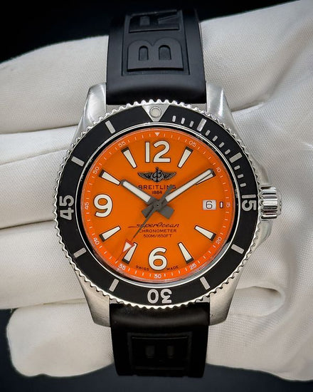No Reserve - Breitling Superocean 42MM Orange Dial Rubber Strap (A17366)