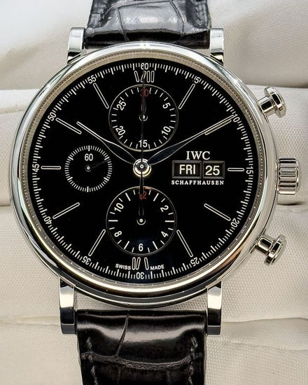 No Reserve - 2019 IWC Schaffhausen Portofino Chronograph 42MM Black Dial Leather Strap (IW391029)