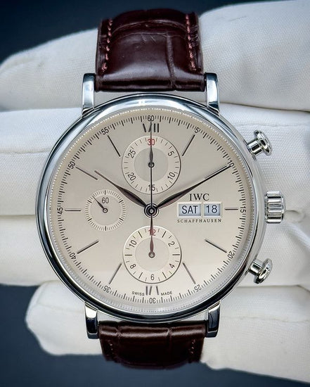 No Reserve - 2018 IWC Schaffhausen Portofino Chronograph 42MM Silver Dial Leather Strap (IW391007)