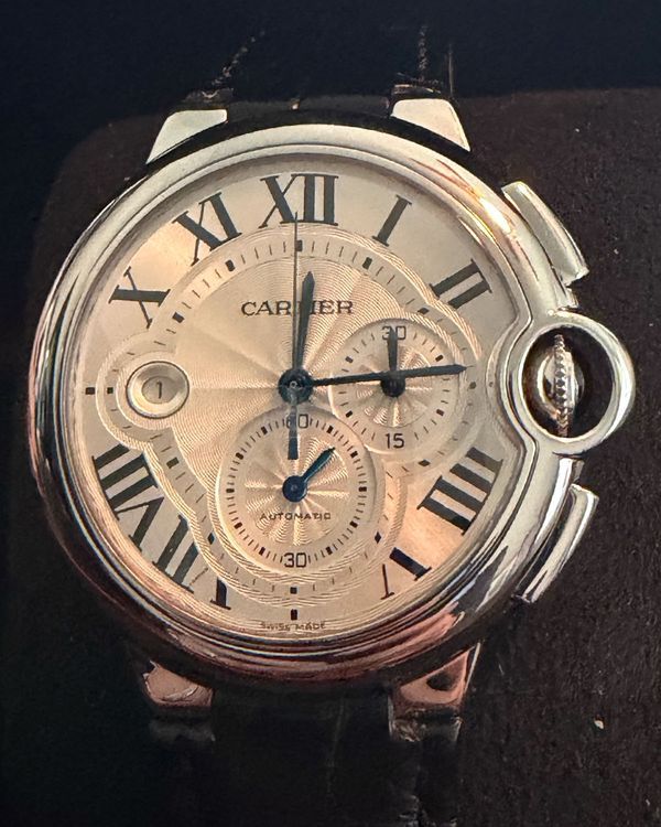 2017 Cartier Ballon Bleu Chronograph 44MM Silver Dial Leather Strap (W6920003)