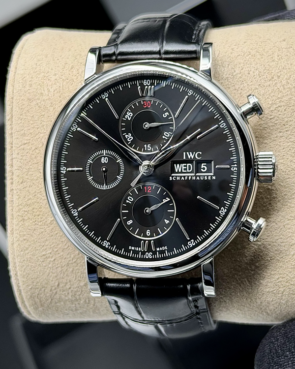 2020 IWC Schaffhausen Portofino Chronograph 42MM Black Dial Leather Strap (IW391029)