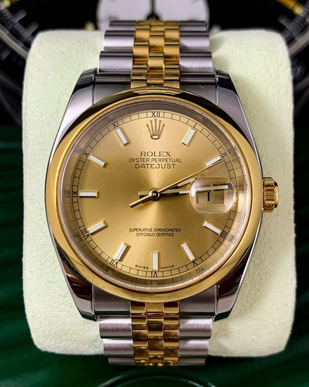 No Reserve - Rolex Datejust 36MM Champagne Dial Two-Tone Super Jubilee Bracelet (116203)