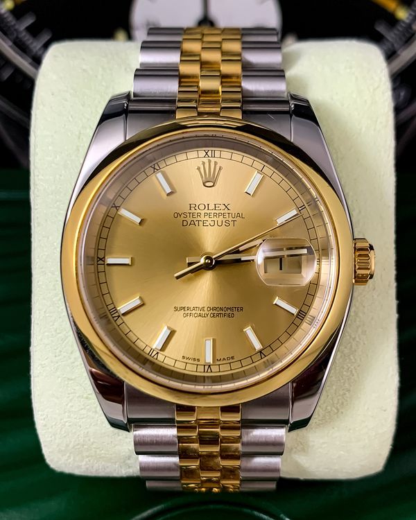 No Reserve - Rolex Datejust 36MM Champagne Dial Two-Tone Super Jubilee Bracelet (116203)
