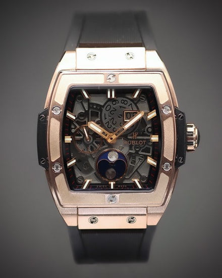 2017 Hublot Spirit of Big Bang Moon Phase King Gold 42MM Skeleton Dial Rubber Strap (647.OX.1138.RX)