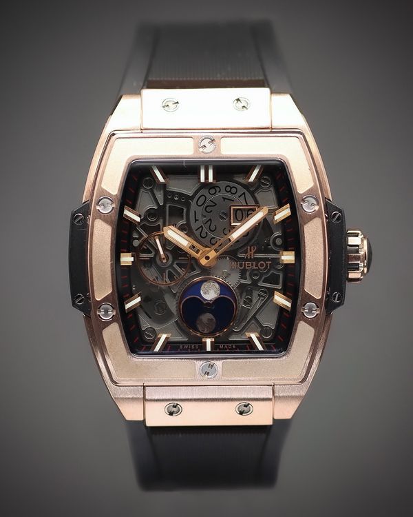 2017 Hublot Spirit of Big Bang Moon Phase King Gold 42MM Skeleton Dial Rubber Strap (647.OX.1138.RX)