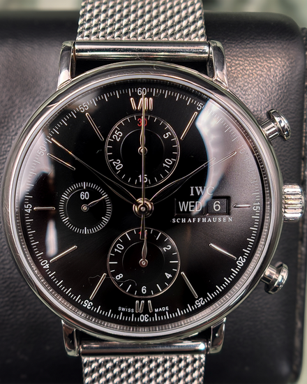 No Reserve - 2015 IWC Schaffhausen Portofino Chronograph 42MM Black Dial Steel Bracelet (IW391008)