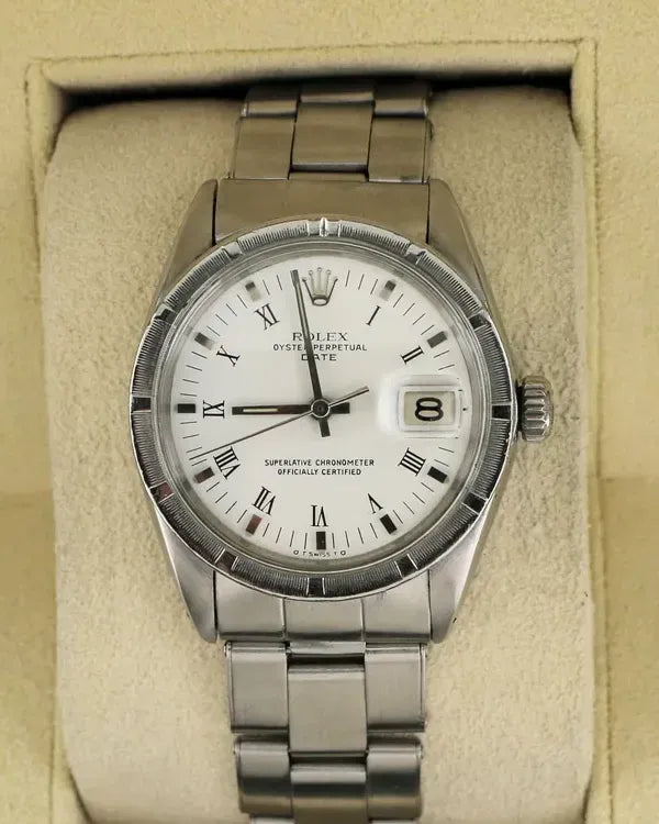 No Reserve - 1969 (1.9 Mill. Serial) Rolex Oyster Perpetual Date 34MM White Dial Oyster Bracelet (1501)