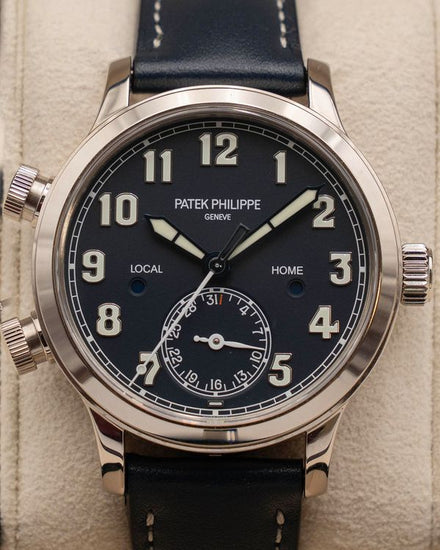 Patek Philippe Calatrava Pilot Travel time 37.5MM Blue Dial Leather Strap (7234G-001)
