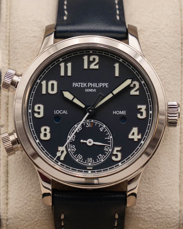 Patek Philippe Calatrava Pilot Travel time 37.5MM Black Dial Leather Strap (7234G-001)