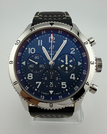 2026 Breitling Super Avi B04 Chronograph GMT 46MM Blue Dial Leather Strap (AB0445)