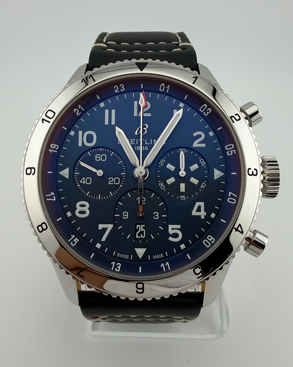 2026 Breitling Super Avi B04 Chronograph GMT 46MM Blue Dial Leather Strap (AB0445)