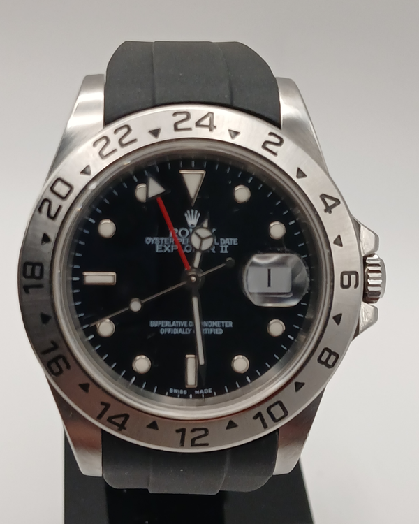 2005 Rolex Explorer II 40MM Black Dial Aftermarket Rubber Strap (16570)