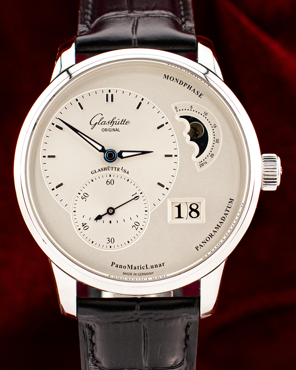 2017 Glashütte Original PanoMaticLunar 40MM Silver Dial Aftermarket Leather Strap (90-02-42-32-05)