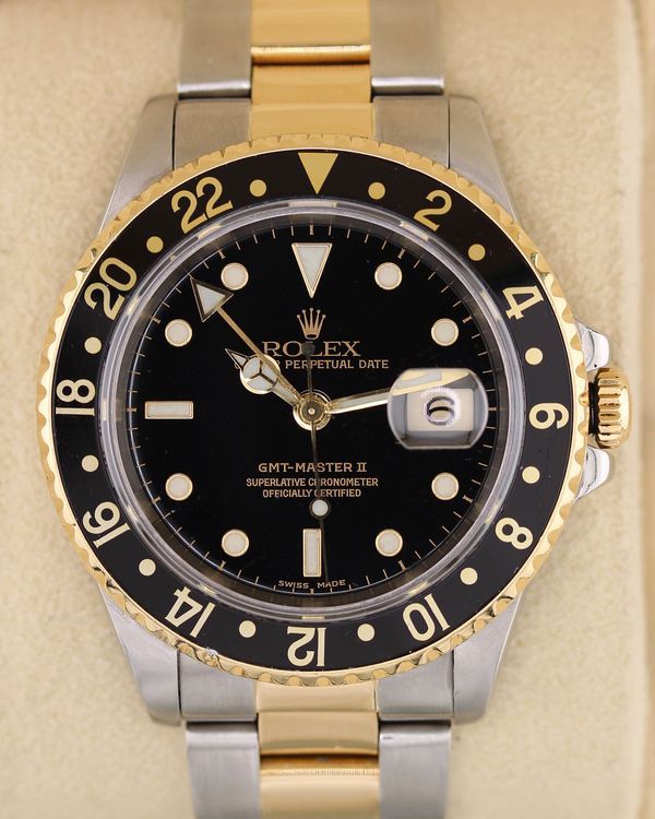 No Reserve - 2000 (A Serial) Rolex GMT-Master II 40MM Black Dial Two-Tone Oyster Bracelet (16713)