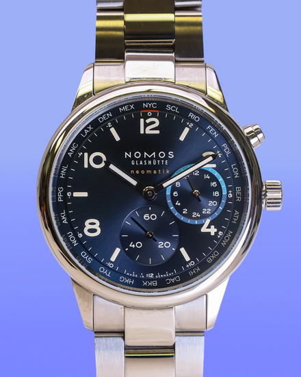 2025 NOMOS Glashutte Club Sport Neomatik Worldtimer 40MM Blue Dial Steel Bracelet (790)