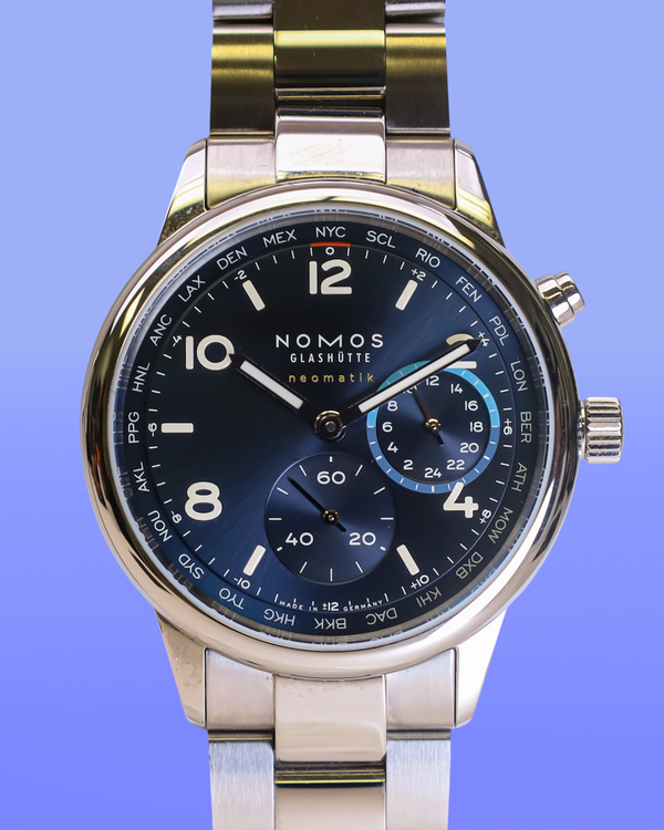 2025 NOMOS Glashutte Club Sport Neomatik Worldtimer 40MM Blue Dial Steel Bracelet (790)