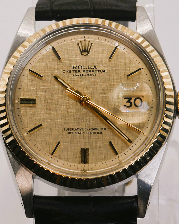No Reserve - 1971 Rolex Datejust 36MM Champagne "Linen" Dial Aftermarket Leather Strap (1601)