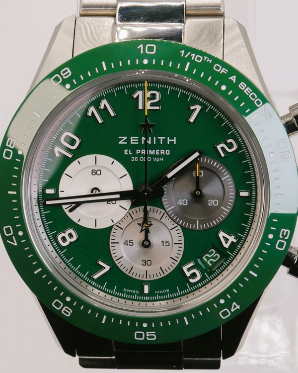 No Reserve - Zenith Chronomaster Sport "Aaron Rodgers" L.E. 41MM Green Dial Steel Bracelet (03.3117.3600/56.M3100)