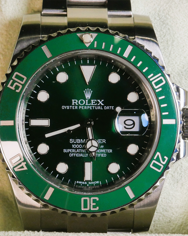 No Reserve - 2014 Rolex Submariner Date "Hulk" 40MM Green "Emerald" Dial Oyster Bracelet (116610LV)