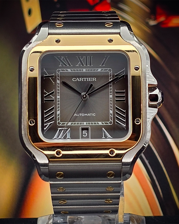 2025 Cartier Santos De Cartier 39.8MM Grey Dial Two-Tone Bracelet (W2SA0030)