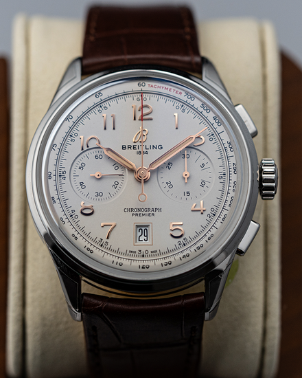 2026 Breitling Premier B01 Chronograph 42MM Silver Dial Leather Strap (AB0145)