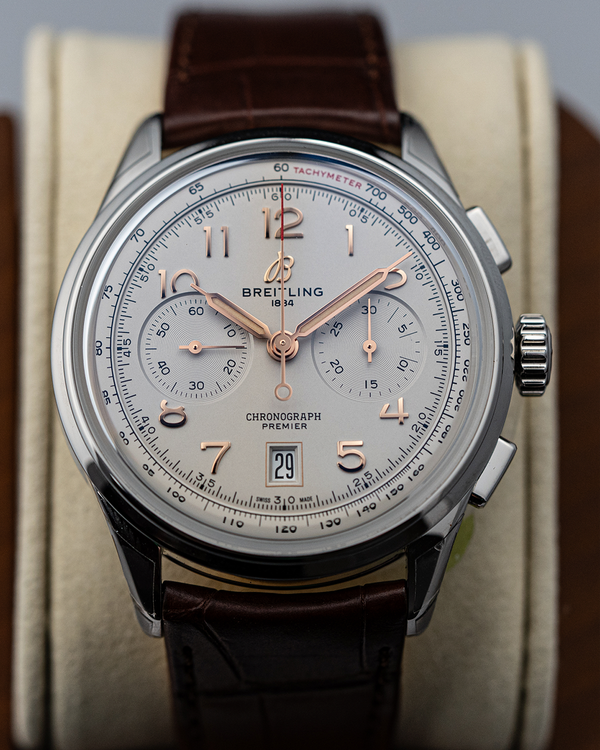 2026 Breitling Premier B01 Chronograph 42MM Silver Dial Leather Strap (AB0145)