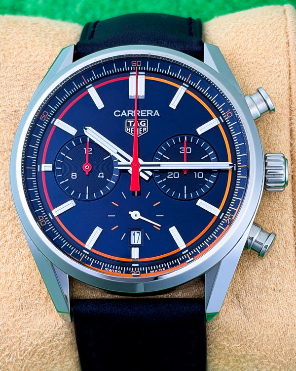 No Reserve - 2024 Tag Heuer Carrera Chronograph 42MM Blue Dial Leather Strap (CBN201D.FC6543)