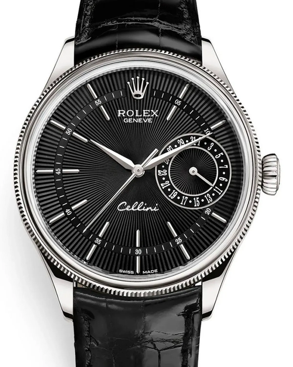 Rolex Cellini Date 39MM Black Dial Leather Strap (50519)