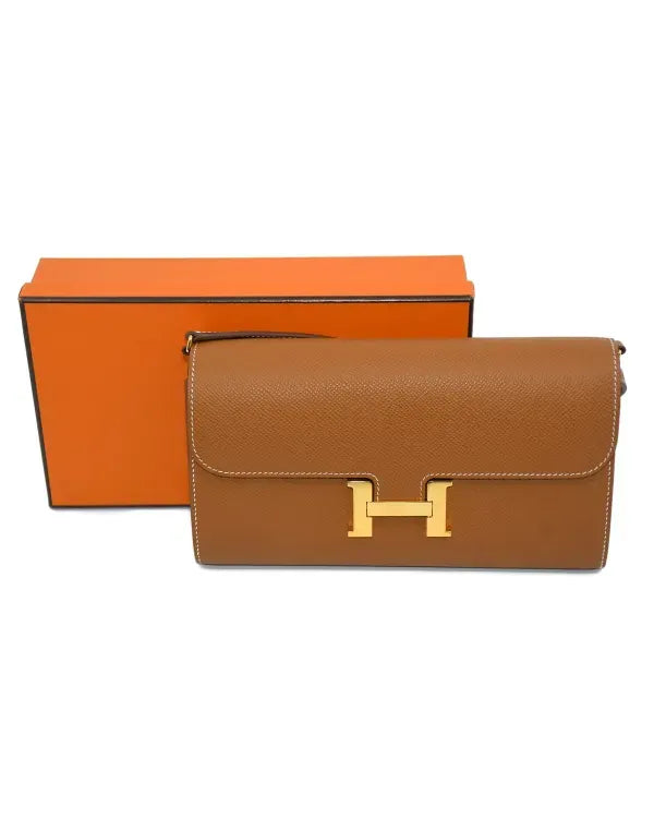 Hermès Constance Brown 8x5IN Leather Clutch Handbag Golden Steel Hardware (Constance)