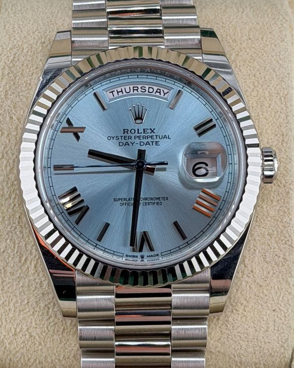 2023 Rolex Day-Date 40MM Ice Blue Dial Platinum President Bracelet (228236)