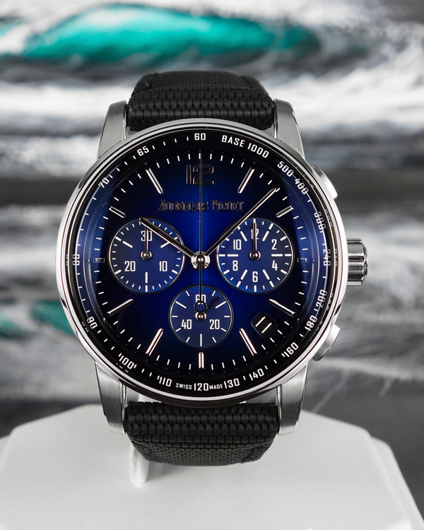 working 2021 Audemars Piguet Code 11.59 Chronograph 41MM Blue Dial Leather Strap (26393BC.OO.A002KB.01)