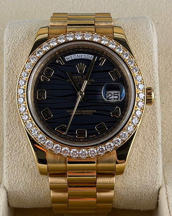 2014 Rolex Day-Date 41MM Black "Wave Motif" Dial Yellow Gold President Bracelet (218348)