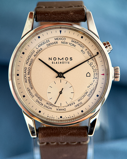 No Reserve - NOMOS Glashutte Zürich Worldtimer 39.9MM White Dial Aftermarket Leather Strap (805)