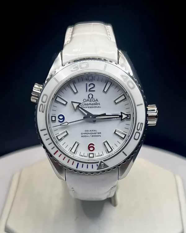 No Reserve - 2014 Omega Seamaster Planet Ocean 600M "Sochi 2014" L.E. 37.5MM White Dial Leather Strap (522.33.38.20.04.001)