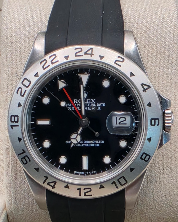1996 Rolex Explorer 40MM Black Dial Aftermarket Rubber Strap (16570)