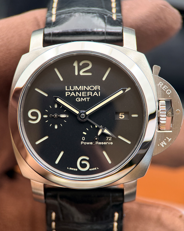 2013 Panerai Luminor 1950 3 Days GMT 44MM Black Dial Leather Strap (PAM00321)