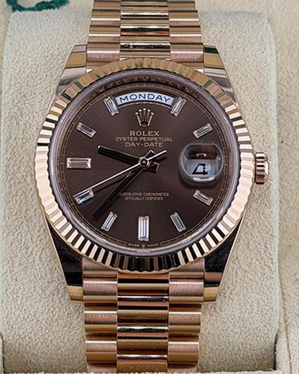2023 Rolex Day-Date 40MM Chocolate Dial Rose Gold President Bracelet (228235)