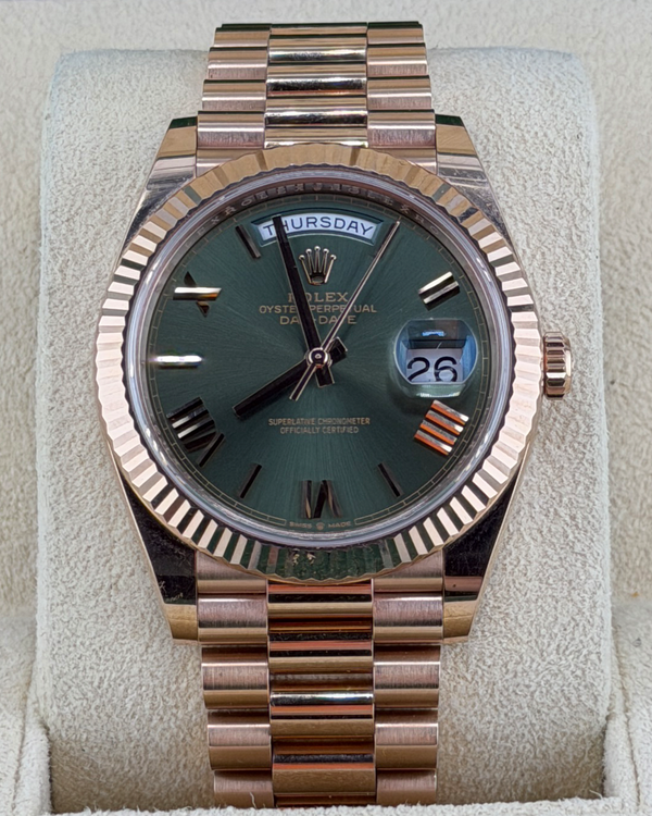 2024 Rolex Day-Date 40MM Green Dial Rose Gold President Bracelet (228235)