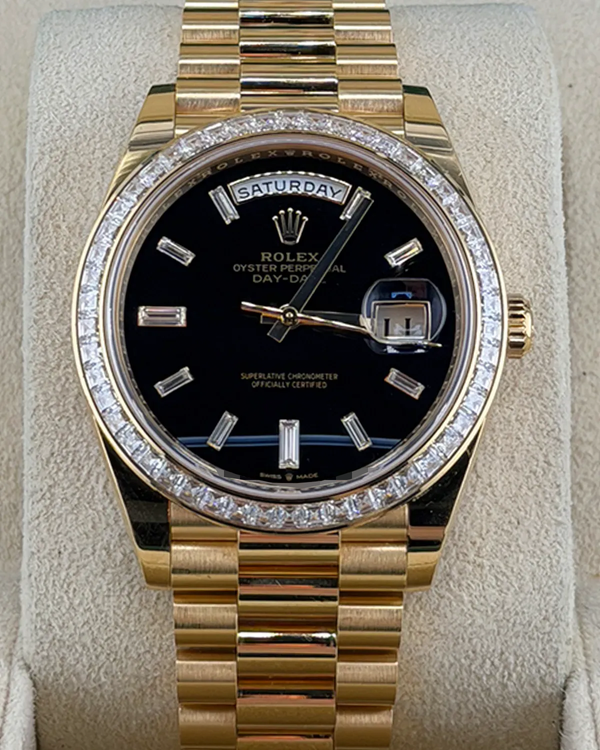 2023 Rolex Day-Date 40MM Black Dial Yellow Gold President Bracelet (228398TBR)