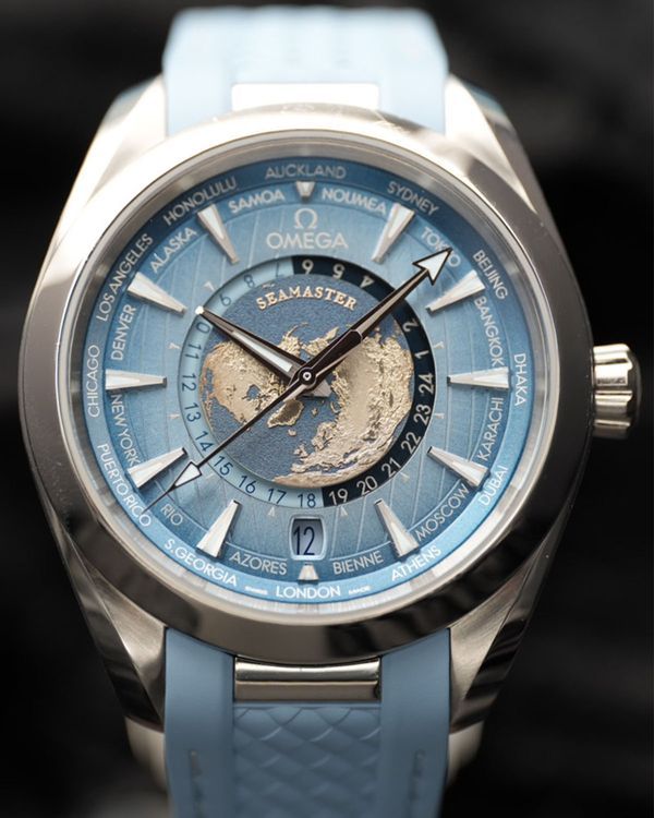 2025 Omega Seamaster Aqua Terra GMT Worldtimer "Summer Blue" 43MM Blue Dial Rubber Strap (220.12.43.22.03.002)