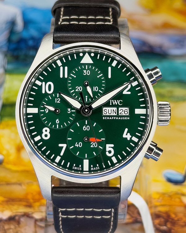 2023 IWC Schaffhausen Pilot Chronograph 41MM Green Dial Leather Strap (IW388103)