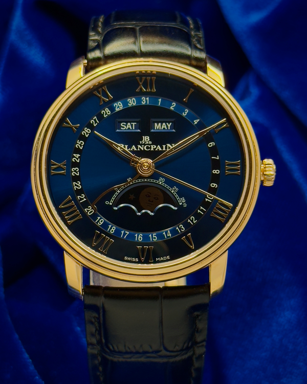 2022 Blancpain Villeret Quantième Complet 40MM Blue Dial Aftermarket Leather Strap (6654-3640-55B)