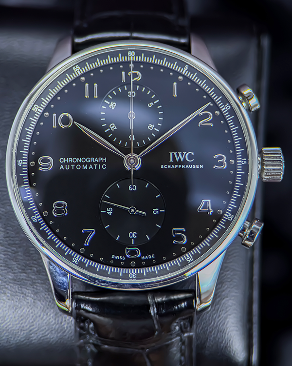 2020 IWC Schaffhausen Portugieser Chronograph 41MM Black Dial Leather Strap (IW371609)