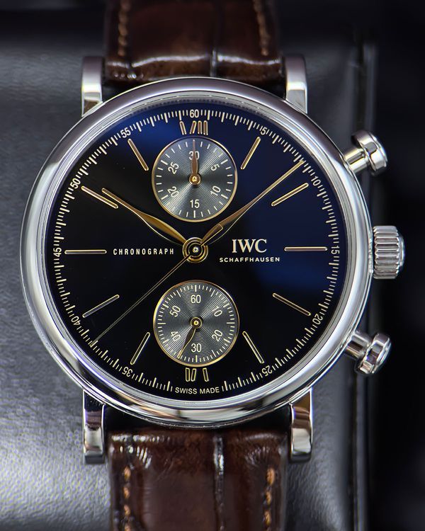 2023 IWC Schaffhausen Portofino Chronograph 39MM Black Dial Leather Strap (IW391404)
