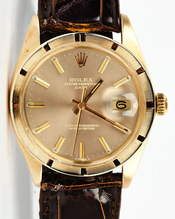 Rolex Oyster Perpetual Date 34MM Champagne Dial Leather Strap (1501)