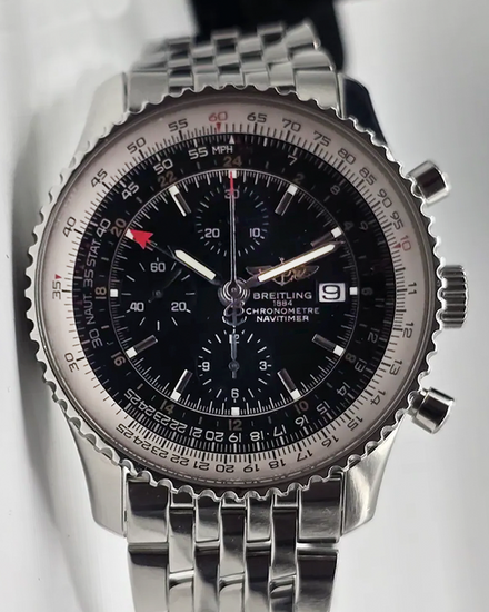 Breitling Navitimer World 46MM Black Dial Steel Bracelet (A24322)