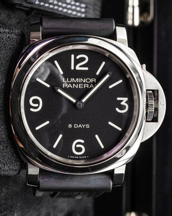 2017 Panerai Luminor Base 8 Days 44MM Black Dial Aftermarket Rubber Strap (PAM00560)